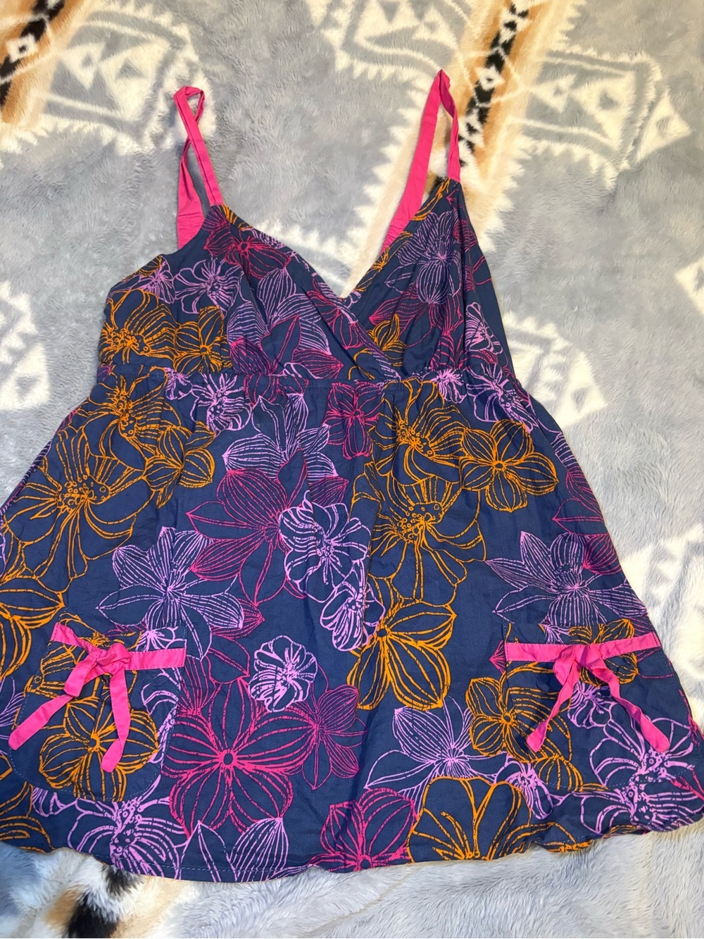 Arizona Jean Company Navy Floral Cami with Pink & Orange Accents